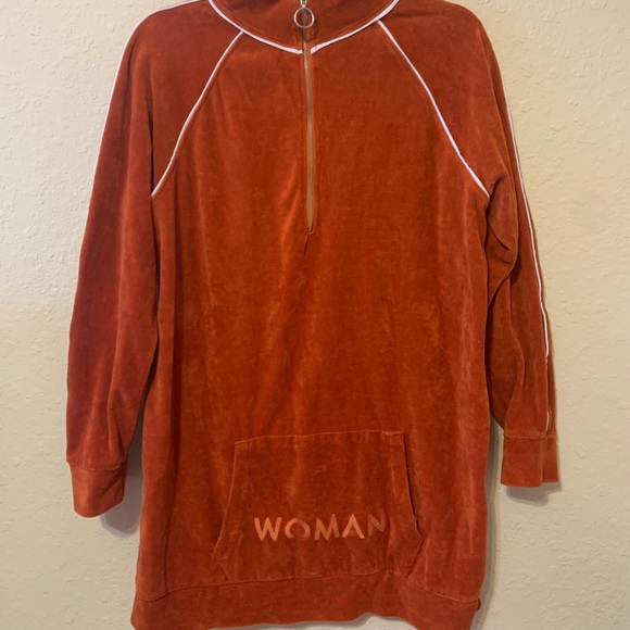 Boohoo•Orange Quarter Zip Sweater Embroidery Sz 10! - Picture 2 of 10